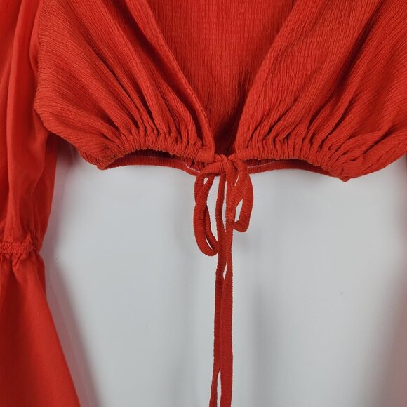 Urban Outfitters Size M Orange Long Bell Sleeve Tie Front Cropped Top - Picture 3 of 7